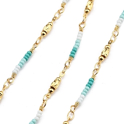 Кадет Синий Латунные шаровые цепи, со стеклянными бисеринами, без кадмия, без никеля и без свинца, реальный 18 k позолоченный, пайки, с катушкой, кадетский синий, 20x3x2 мм