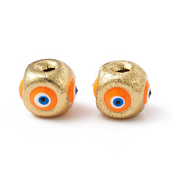 Mixed Color Brass Beads, with Enamel, Real 18K Gold Plated, Cube with Evil Eye, Mixed Color, 10.5x11.5x11mm, Hole: 2.5mm