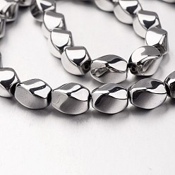 с Покрытием Серебра Гальванизировать немагнитных синтетический гематит бисер пряди, витых овальных, со серебряным покрытием, 12x8 мм, отверстие : 1 мм, около 33 шт / нитка, 15.7 дюйм