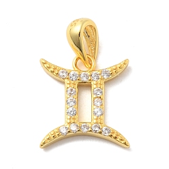 Близнецы 925 подвески из стерлингового серебра с прозрачным микропаве и цирконием, обереги двенадцати созвездий, золотые, Близнецы, 10~16x10~15.5x1.5~2 мм, отверстие : 2.5x5 мм