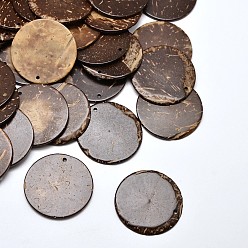 Кокосово-Коричневый Дерево Ювелирных изделий плоской круглой кокосовые подвески, кокосового коричневый, 30x2~3 мм, отверстие : 1 мм