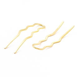Light Gold Rack Plating Brass Hair Forks, Twist U Shape Updo Hair Pins Clips, Hair Styling Accessories, Light Gold, 71x20x1mm