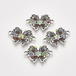 Разноцветный Соединители звеньев сплава, cmолой, бабочка, античное серебро, красочный, 14x22x3 мм, отверстие : 1.6 мм