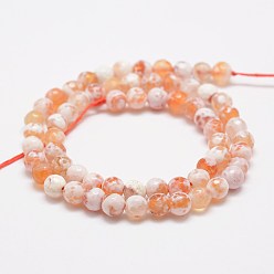Orange Faceted Natural Fire Crackle Agate Beads Strands, Round, Dyed & Heated, Orange, 6mm, Hole: 1mm, about 56~58pcs/strand, 14 inch(35.6cm)