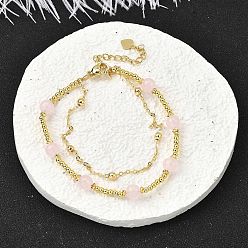 Розовый Кварц Природного розового кварца браслеты, латунные многорядные браслеты для женщин, долговечный, 7 дюйм (17.8 см) ~ 7-3/8 дюйм (18.6 см)