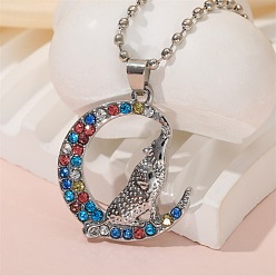 Разноцветный Сплав цветной горный хрусталь воющий волк с луной кулон ожерелье для ребенка, платина, красочный, 17.72 дюйм (45 см)