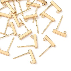 Real 18K Gold Plated SHEGRACE Brass Stud Earring Findings, with Loop, Cadmium Free & Lead Free & Nickel Free, Long-Lasting Plated, Real 18K Gold Plated, 10x2mm, Hole: 1.3mm, Pin: 11x0.7mm