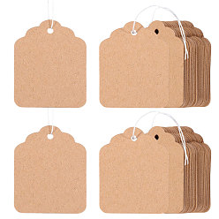 Светло-коричневый 500 шт. крафт-бумага пустые ценники со шнуром, прямоугольные, загар, 4.5x3.5x0.01 см