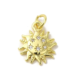 Прозрачный Латунные микро проложить кубического циркония подвески, без кадмия, без никеля и без свинца, реальный 18 k позолоченный, солнечные чары, прозрачные, 15x12.5x2 мм, отверстие : 3 мм