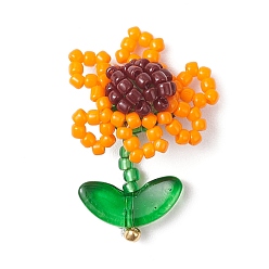 Оранжевый Подвески из стеклянных бусин, цветок, с прозрачным стеклянным листом, оранжевые, 27x21.5x10.5 мм, отверстие : 2.5 мм