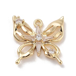 Настоящее золото 14K Подвески из латуни с прозрачным фианитом, без кадмия, без никеля и без свинца, бабочка, долговечный, реальный 14 k позолоченный, 18x18x4 мм, отверстие : 1.4 мм