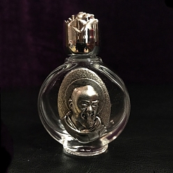 Antique Silver Glass Holy Water Bottle with Zinc Alloy Cap, Religion Portable Refillable Container, Antique Silver, 6.7x4.4cm