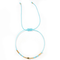 Голубой Браслеты из плетеного бисера со стеклянными бусинами для женщин, регулируемые браслеты шнур, голубой, 11.02 дюйм (28 см)