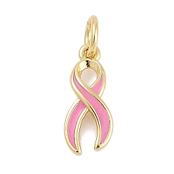 Бледно-Розовый Латунь эмаль прелести, с целью перехода в кольце, осознание лента прелести, долговечный, без свинца и без кадмия, стойки покрытие, реальный 18 k позолоченный, розовый жемчуг, 13.5x5.5x2 мм