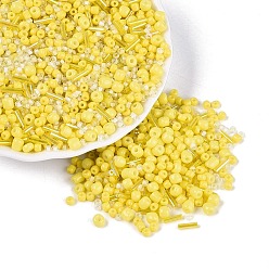 Yellow Glass Seed Beads & Bugle Beads, Mixed Style, Mixed Shapes, Yellow, 1.5~4x1~7mm, Hole: 0.9~1.4mm, about 8100pcs/pound
