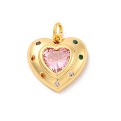 Золотой Латунные микро проложить кубического циркония подвески, долговечный, без свинца и без кадмия, сердце, золотые, 16x16x5 мм, отверстие : 3 мм