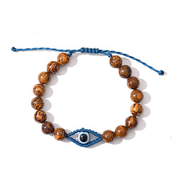 Другие Джасперы Браслеты из натуральной яшмы от сглаза, плетеные из бисера, со шнуром из смолы и ниток, 6-1/4~9-7/8 дюйм (16~25 см)