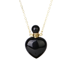 Black Onyx Ожерелье с подвеской в виде флакона духов из натурального черного оникса (окрашенного и нагретого), ожерелье в виде флакона с эфирным маслом для ароматерапии с цепочкой из нержавеющей стали, 24.02 дюйм (61 см)
