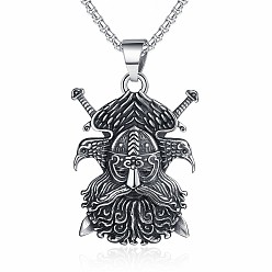 Античное Серебро 304 Мужские подвески в виде двух воронов из нержавеющей стали в стиле викингов и пиратов, античное серебро, 23.62 дюйм (60 см)