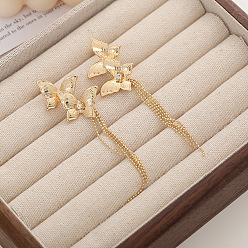 Золотой Серьги-гвоздики с кисточками из сплава с бабочками и кристаллами в форме стразов, золотые, 95x24 мм