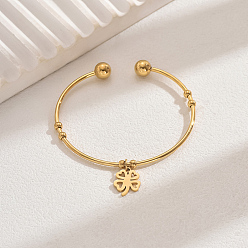 Настоящее золото 18K Из нержавеющей стали шарма браслеты, браслеты с крутящим моментом для женщин, клевер, реальный 18 k позолоченный, внутренний диаметр: 2-1/8 дюйм (5.5 см) ~ 3-1/8 дюйм (8 см)