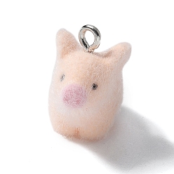 Фора Кулоны из флокированной смолы, свинья, с платиновым тоном железная петля, оранжевые, 19.5x11x17.5 мм, отверстие : 2 мм