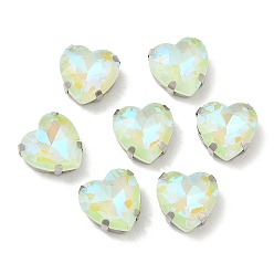 Перидот Мокко флуоресцентное(ми) сердце, пришитое стразами, многожильных ссылки, с настройками латуни, аксессуары для одежды, перидот, 12x12x6.5 мм, отверстие : 1 мм