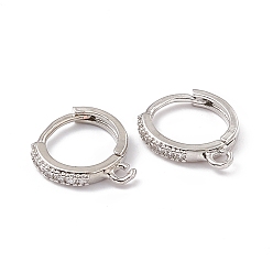 Платина Латунь микро проложить кубический рисунок обруча из двуокиси циркония, с горизонтальными петлями, без кадмия и без свинца, платина, 13x12.5x2 мм, отверстие : 1.2 мм, штифты : 1 мм