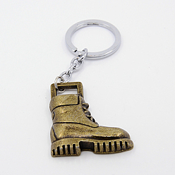 Antique Bronze Personalized Keychain, Iron jump ring with Alloy Pendants, Boots, Antique Bronze, 95mm