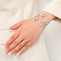 Платина Комплекты ювелирных изделий из сплава для женщин, включая браслеты-манжеты и кольца-манжеты, цветок, платина, внутренний диаметр: 55 мм