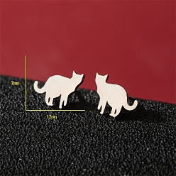 Нержавеющая Сталь Цвет Серьги-гвоздики из нержавеющей стали, не тускнеющие, форма кошки, цвет нержавеющей стали, 7x12 мм
