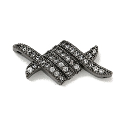 Gunmetal Brass Micro Pave Clear Cubic Zirconia Connector Charms, Spool Shaped Links, Gunmetal, 10x22x4mm, Hole: 1mm