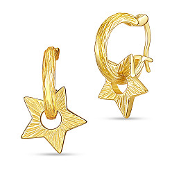 Golden 925 Sterling Silver Hoop Earrings, Star, Golden, 21mm