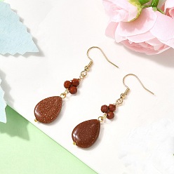 Камень с Пылевым Золотом Серьги с подвесками из синтетического золота, с 304 нержавеющей стали серьги крючки, золотые, 54x13.5 мм