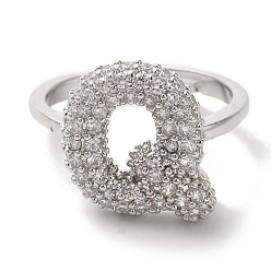 Letter Q Стойка покрытие буква латунь микро паве прозрачный кубический цирконий регулируемые кольца для женщин, Буква Q, 16x14.5 мм, внутренний диаметр: 17 мм