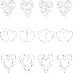 Crystal Glitter Hotfix Rhinestone(Hot Melt Adhesive On The Back), Costume Accessories, Heart, Crystal, 37~53x31~35mm, 12pcs/set