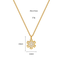 Снежинка Рождество 304 подвески из нержавеющей стали с эмалью, золотые, белые, снежинка, 15.35 дюйм (39 см), Кулон : 13x11 мм