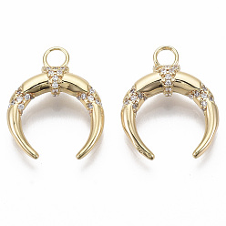 Прозрачный Латунные микро проложить кубического циркония подвески, без никеля , луна, реальный 18 k позолоченный, прозрачные, 20x16x5 мм, отверстие : 3 мм