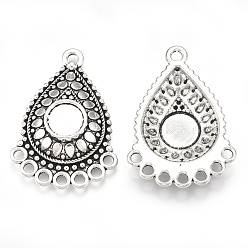 Antique Silver Tibetan Style Alloy Cabochon Connector Settings, Chandelier Component Link, Cadmium Free & Lead Free,, teardrop, Antique Silver, Tray: 8.5mm, 36x25.5x5.5mm, Hole: 2mm, about 250pcs/1000g