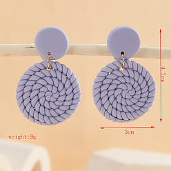 Плоский Круглый Серьги-гвоздики с подвесками из полимерной глины, сплава и дерева., золотые, сирень, плоско-круглые, 47x30 мм