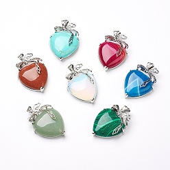 Смешанные камни Природные и синтетические Gemstone подвески, с латунной фурнитурой платинового цвета, сердце, 46x32x10 мм, отверстие : 3.5x6 мм