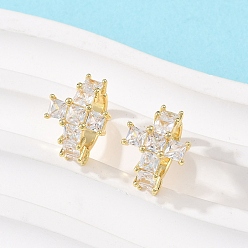 Настоящее золото 18K Серьги-каффы с прозрачными кубическими цирконами и микропаве из латуни, долговечная тарелка, стойки покрытие, без свинца и без кадмия, реальный 18 k позолоченный, 15.5x11x14 мм