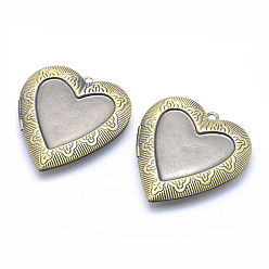 Brushed Antique Bronze Brass Locket Pendants, Photo Frame Charms for Necklaces, Cadmium Free & Nickel Free & Lead Free, Heart, Brushed Antique Bronze, 42x40x7mm, Hole: 2mm, Inner Size: 30x26.5mm