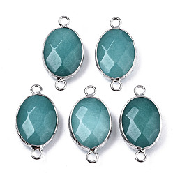 Белый Нефрит Натуральный белый нефрит ссылки / разъемы, латунная кромка платинового цвета, граненые и овальные, темные голубые, 27.5x14~15x6 мм, отверстие : 2 мм