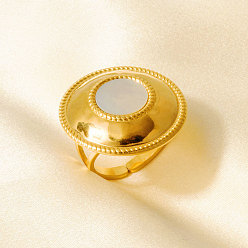 Настоящее золото 18K 304 Открытые кольца-манжеты из нержавеющей стали с натуральными ракушками для женщин, круглые, реальный 18 k позолоченный, 25 мм, внутренний диаметр: 17 мм