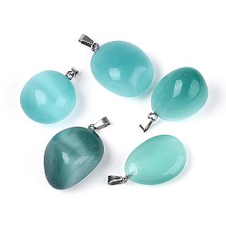 Средний Бирюзовый Подвески кошачий глаз, самородки прелести, с 201 защелкой из нержавеющей стали на поручнях, цвет нержавеющей стали, средне бирюзовый, 24~37x15~24x7~20 мм, отверстие : 6x2.5 мм