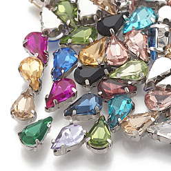 (52) Непрозрачная лаванда Шить на горный хрусталь, стекло горный хрусталь, с настройками латуни, аксессуары для одежды, граненые, слеза, платина, разноцветные, 8x5.5x4 мм, отверстие : 0.8~1 мм
