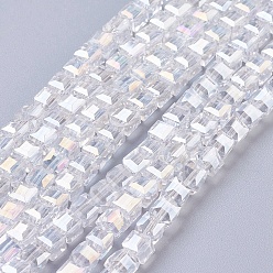 Clear AB Electroplate Glass Beads Strands, AB Color Plated, Faceted, Cube, Clear AB, 4x4x4mm, Hole: 1mm
