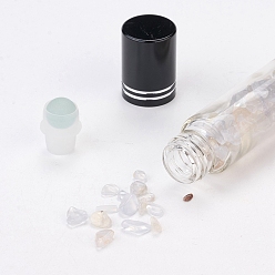 Chalcedony Glass Roller Ball Bottles, Essential Oil Refillable Bottle, with Blue Chalcedony Chip Beads, for Personal Care, 85x20mm, Beads: 3x11~3x7mm, Capacity: 10ml