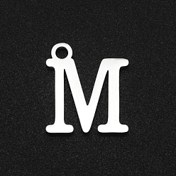 Letter M Не тускнеющие 201 подвески из нержавеющей стали, лазерная резка, буквы, цвет нержавеющей стали, letter.m, 12x10.5x1 мм, отверстие : 1.5 мм